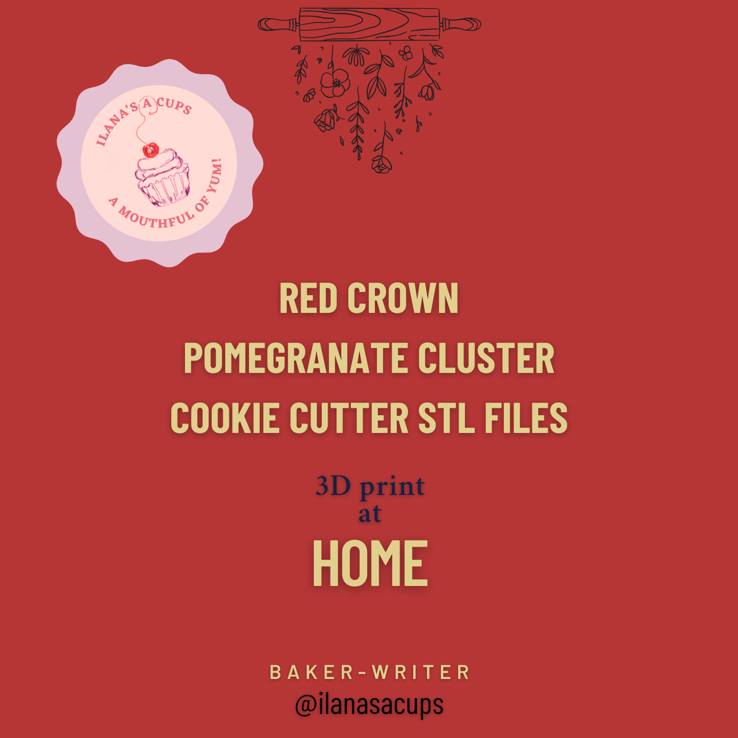 Red Crown Pomegranate Cluster Cookie Cutter STL Files